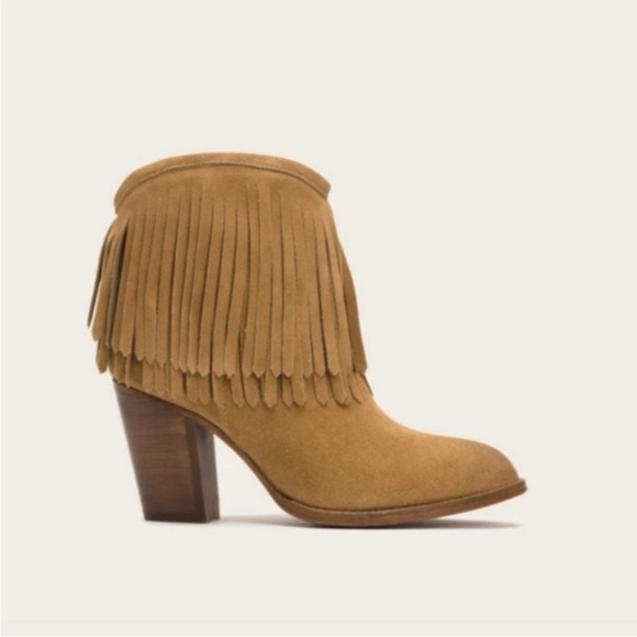 Frye Shoes - Frye Llana Fringe Boots Suede Leather Size 7.5 Tan Ankle Booties